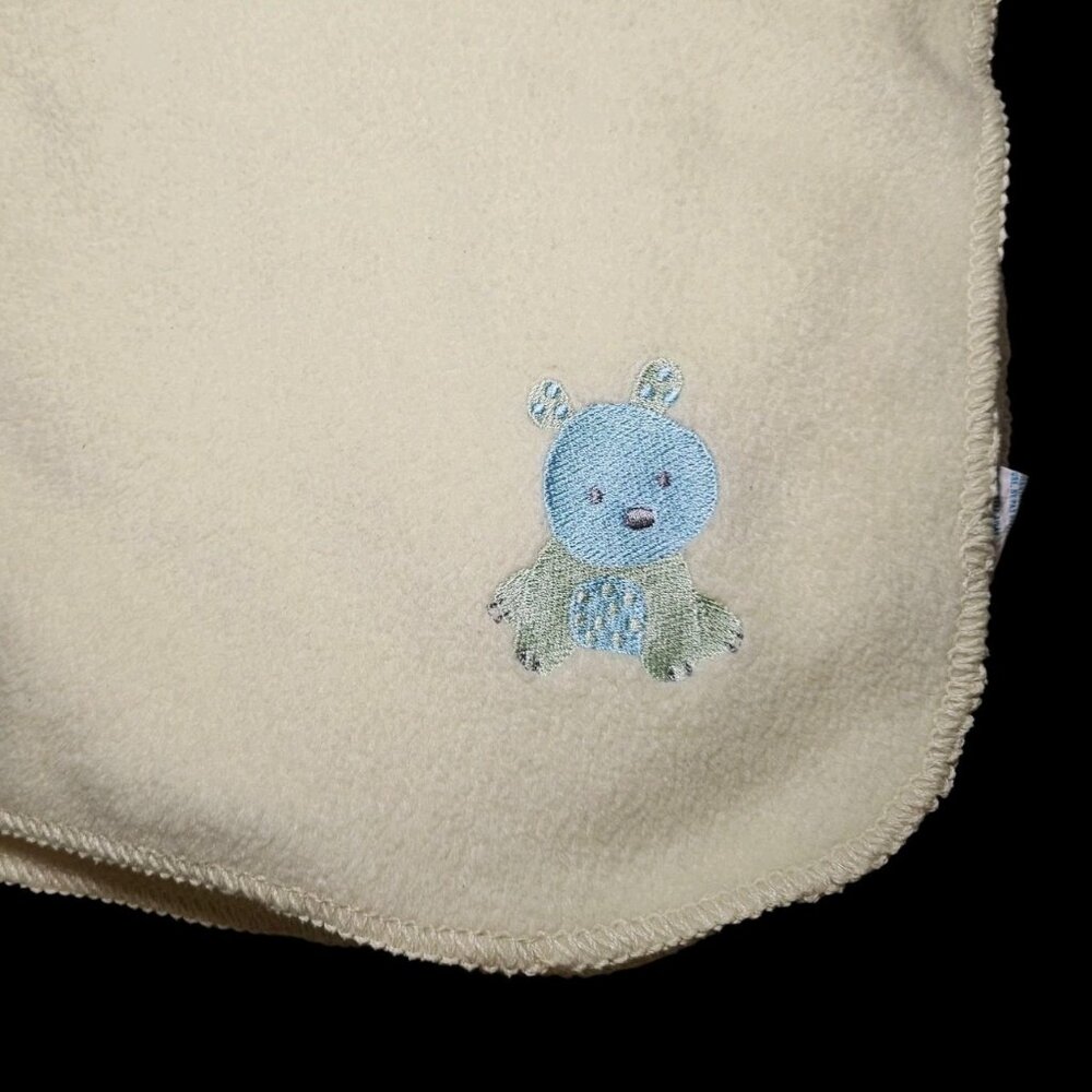 VTG Y2K Carters Light Yellow Fleece Baby‎ Blanket Blue Green Bear Dog Animal